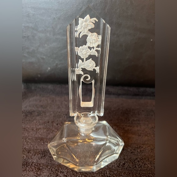 Vintage Czech Glass Perfume Bottle with Engraved Floral Design - Picture 10 of 14